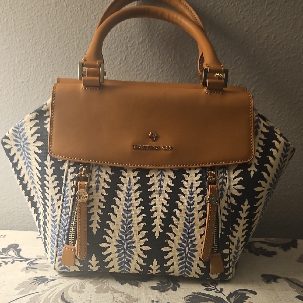 Spartina 449 Tan and Black Patterned Satchel